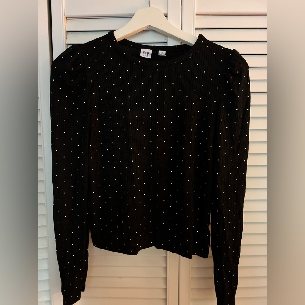 GAP Kids Black Ribbed Embellished Long Sleeve Girls Top